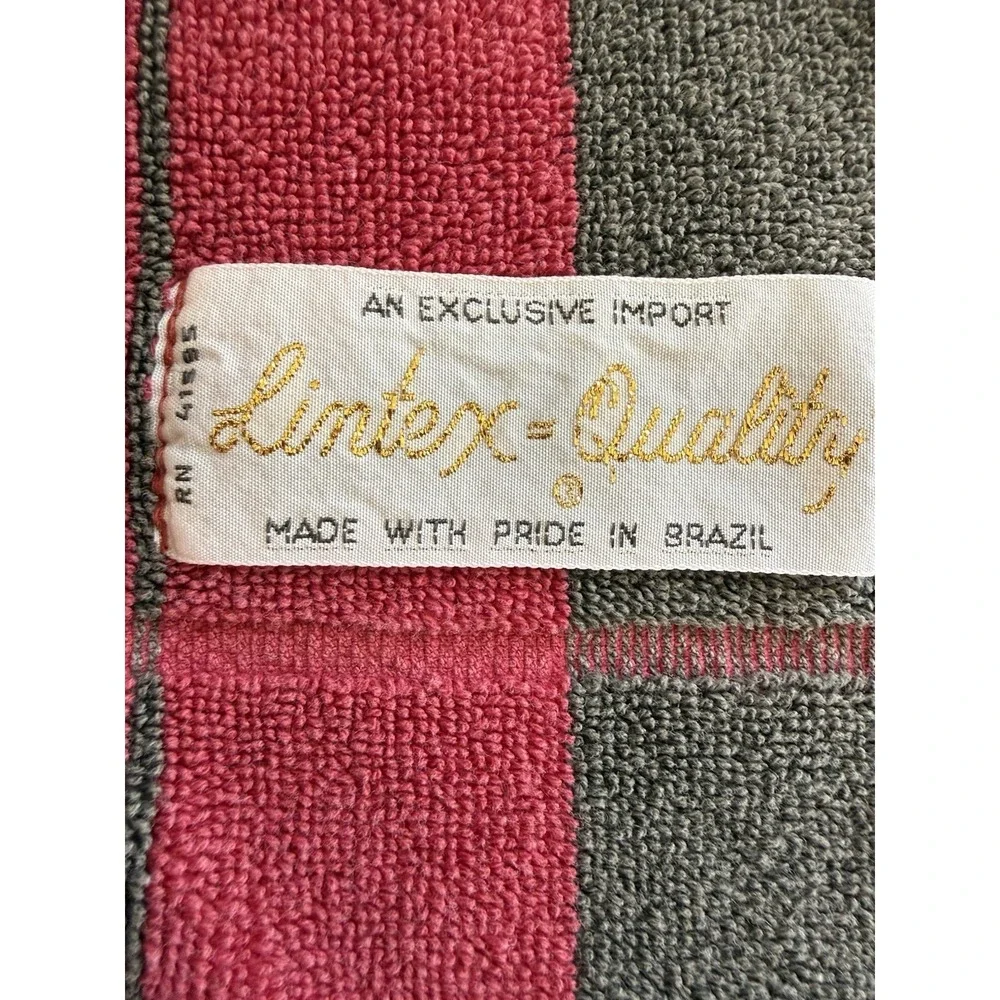 Vintage Lintex Velour Bath Towel Replacement Pink Burgundy Gray Stripe 54x25.5